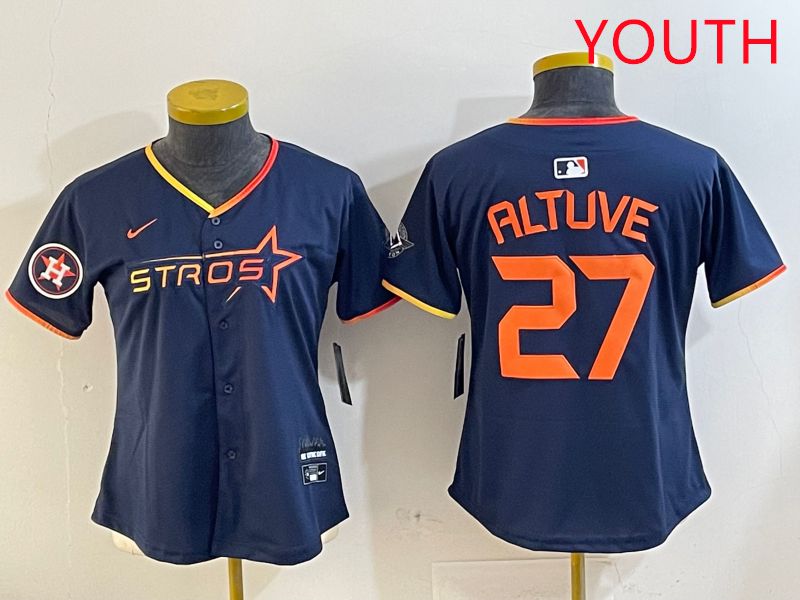 Youth Houston Astros 27 Altuve Drak Blue Three generations Joint Name 2025 Nike MLB Jersey style 41010